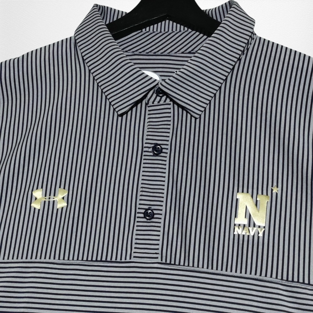 Navy Midshipmen Under Armour Polo Shirt Mens 3XL Gray Blue Striped USNA NCAA